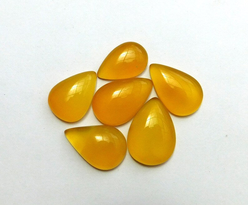 AAA Quality Yellow Chalcedony 3x5mm To 10x14mm Pear Cabochon Calibrated Semi Precious Loose Gemstone - TeraGems