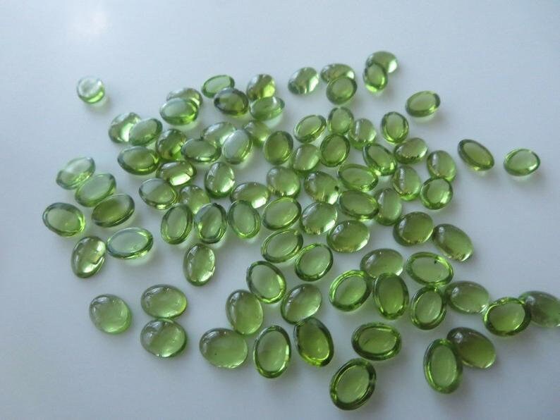 Natural Peridot 3x5mm To 6x8mm Oval Cabochon Calibrated Semi Precious Loose Gemstone - TeraGems