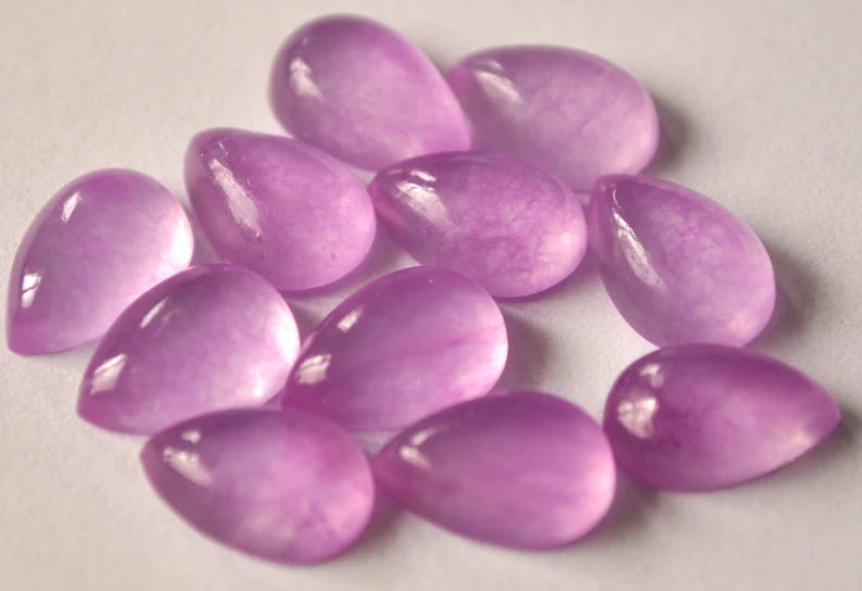 Natural Lavender Jade 3x5mm To 10x14mm Pear Cabochon Calibrated Semi Precious Loose Gemstone - TeraGems