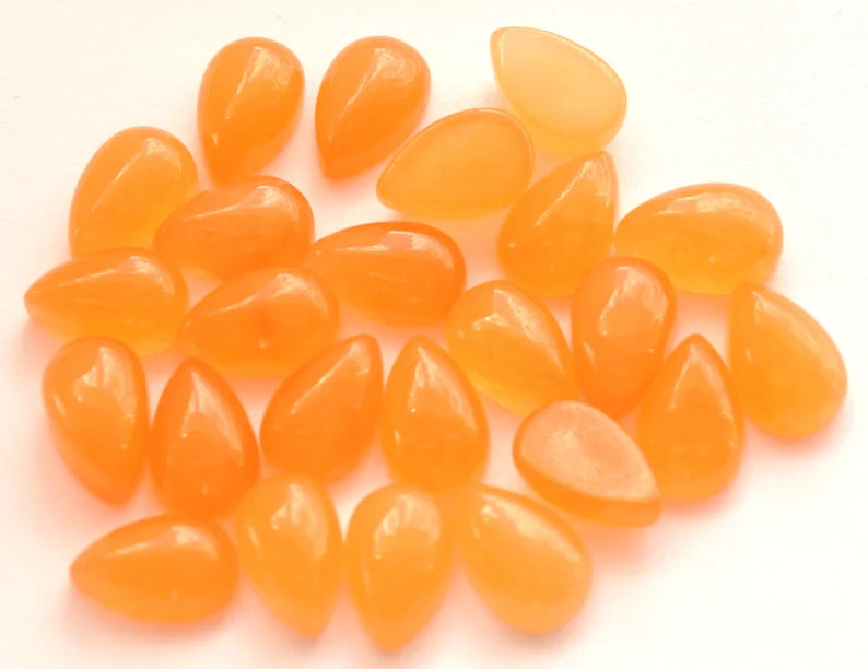 Natural Orange Jade 3x5mm To 10x14mm Pear Cabochon Calibrated Semi Precious Loose Gemstone - TeraGems