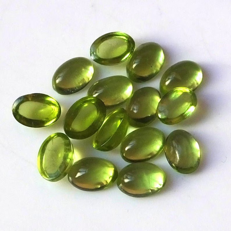 Natural Peridot 3x5mm To 6x8mm Oval Cabochon Calibrated Semi Precious Loose Gemstone - TeraGems