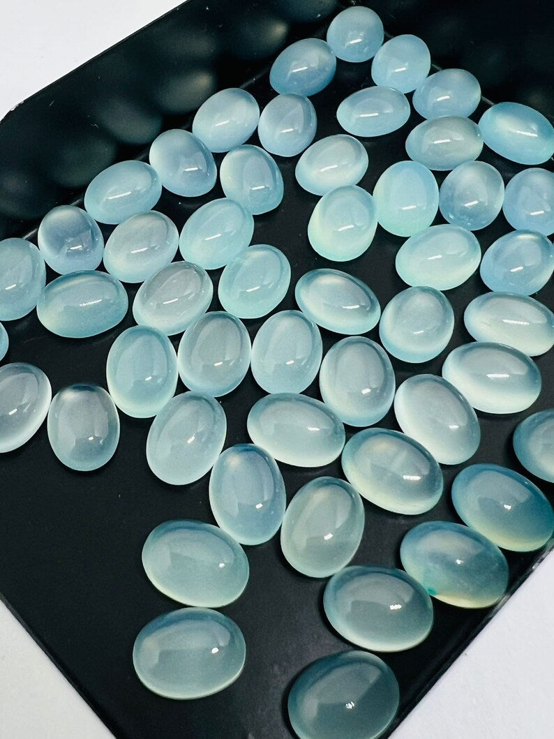 AAA Quality Aqua Chalcedony 3x5mm To 10x14mm Oval Cabochon Calibrated Semi Precious Loose Gemstone - TeraGems