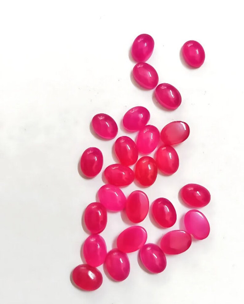 AAA Quality Hot Pink Chalcedony 3x5mm To 10x14mm Oval Cabochon Calibrated Semi Precious Loose Gemstone - TeraGems