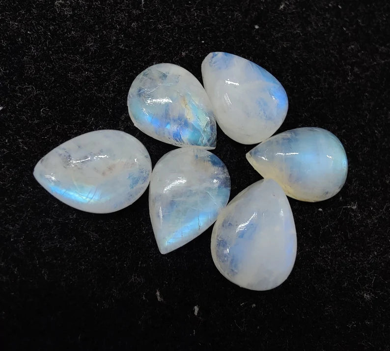 Natural Rainbow Moonstone 3x5mm To 10x14mm Pear Cabochon Calibrated Semi Precious Loose Gemstone - TeraGems