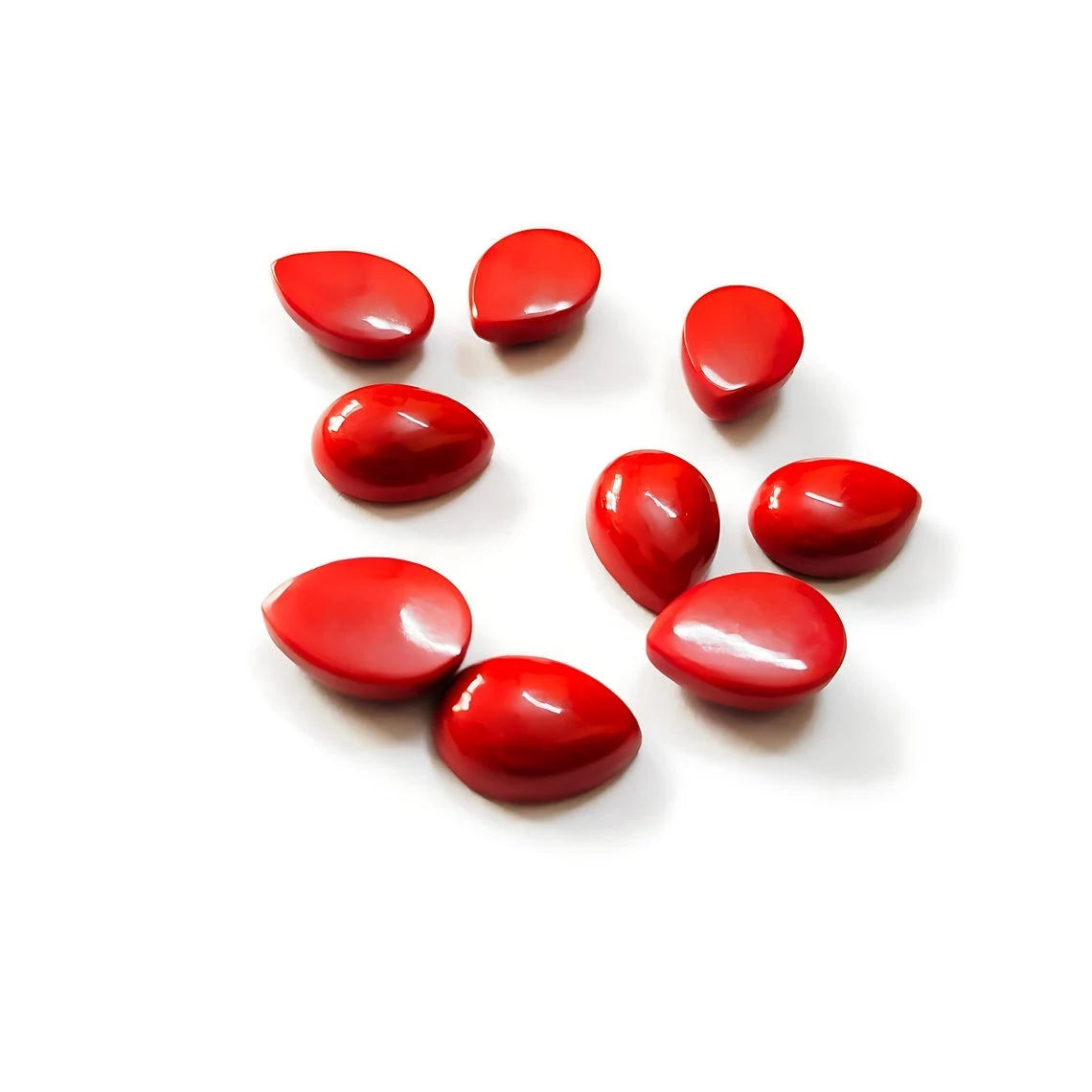 AAA Quality Red Coral 3x5mm To 10x14mm Pear Cabochon Calibrated Semi Precious Loose Gemstone - TeraGems