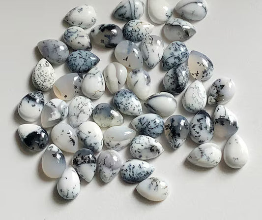 Natural Dendrite Opal 3x5mm To 10x14mm Pear Cabochon Calibrated Semi Precious Loose Gemstone - TeraGems