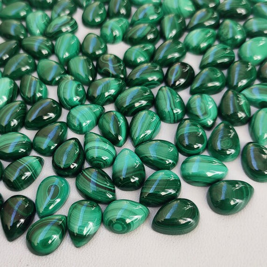 Natural Malachite 3x5mm To 10x14mm Pear Cabochon Calibrated Semi Precious Loose Gemstone - TeraGems