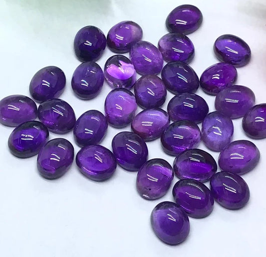 Natural Purple Amethyst 3x5mm To 10x14mm Oval Cabochon Calibrated Semi Precious Loose Gemstone - TeraGems