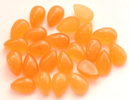 Natural Orange Jade 3x5mm To 10x14mm Pear Cabochon Calibrated Semi Precious Loose Gemstone - TeraGems
