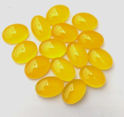 AAA Quality Yellow Chalcedony 3x5mm To 10x14mm Oval Cabochon Calibrated Semi Precious Loose Gemstone - TeraGems