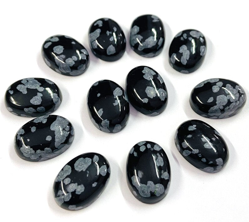 Natural Snowflake Obsidian 3x5mm To 10x14mm Oval Cabochon Calibrated Semi Precious Loose Gemstone - TeraGems