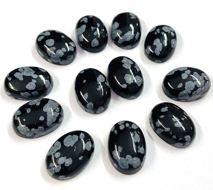 Natural Snowflake Obsidian 3x5mm To 10x14mm Oval Cabochon Calibrated Semi Precious Loose Gemstone - TeraGems