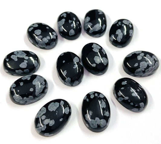 Natural Snowflake Obsidian 3x5mm To 10x14mm Oval Cabochon Calibrated Semi Precious Loose Gemstone - TeraGems