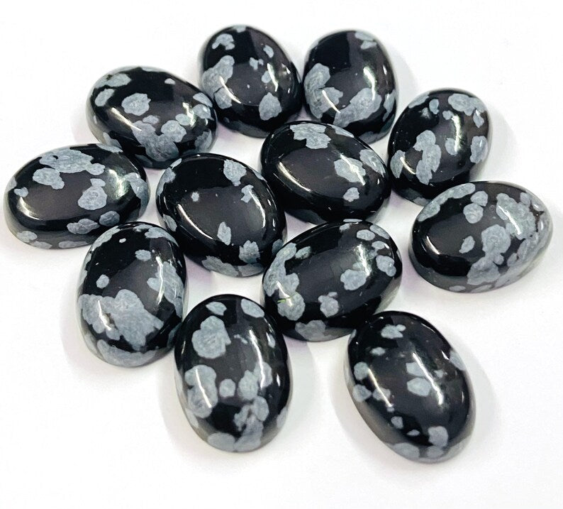 Natural Snowflake Obsidian 3x5mm To 10x14mm Oval Cabochon Calibrated Semi Precious Loose Gemstone - TeraGems
