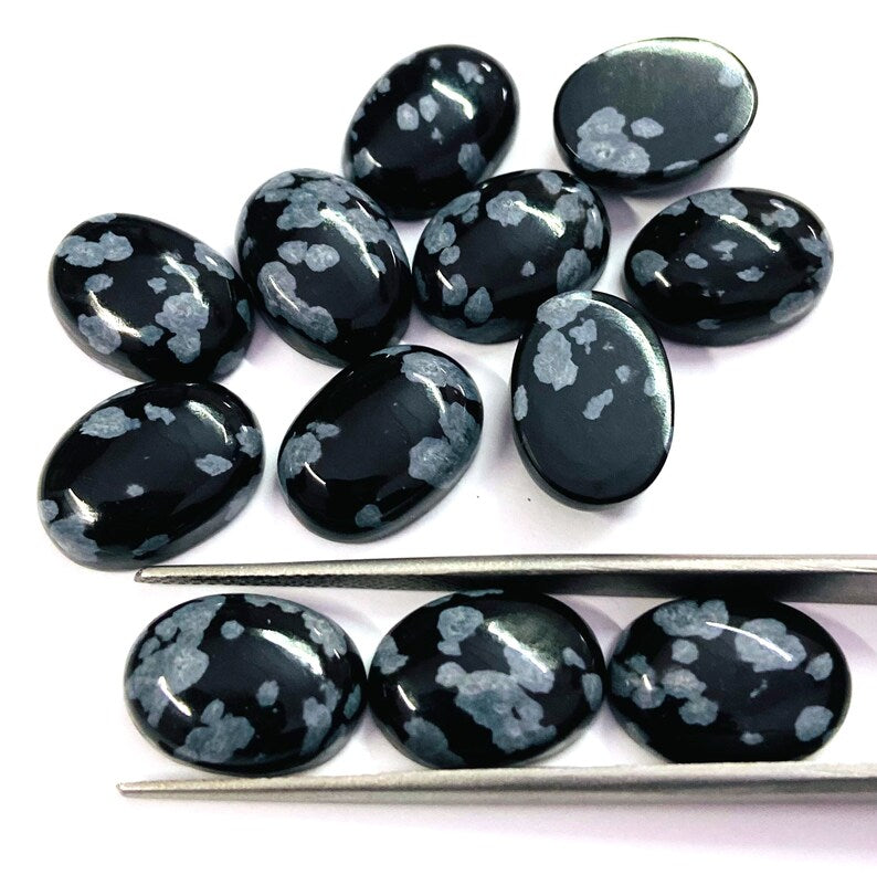 Natural Snowflake Obsidian 3x5mm To 10x14mm Oval Cabochon Calibrated Semi Precious Loose Gemstone - TeraGems