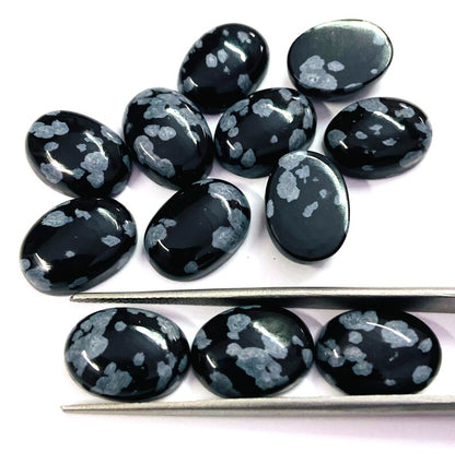 Natural Snowflake Obsidian 3x5mm To 10x14mm Oval Cabochon Calibrated Semi Precious Loose Gemstone - TeraGems