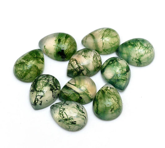 Natural Moss Agate 3x5mm To 10x14mm Pear Cabochon Calibrated Semi Precious Loose Gemstone - TeraGems