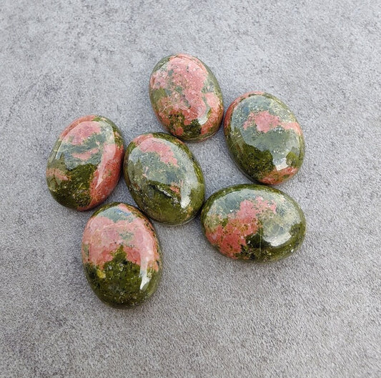 Natural Unakite 3x5mm To 10x14mm Oval Cabochon Calibrated Semi Precious Loose Gemstone - TeraGems