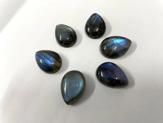 Natural Blue Fire Labradorite 3x5mm To 10x14mm Pear Cabochon Calibrated Semi Precious Loose Gemstone - TeraGems